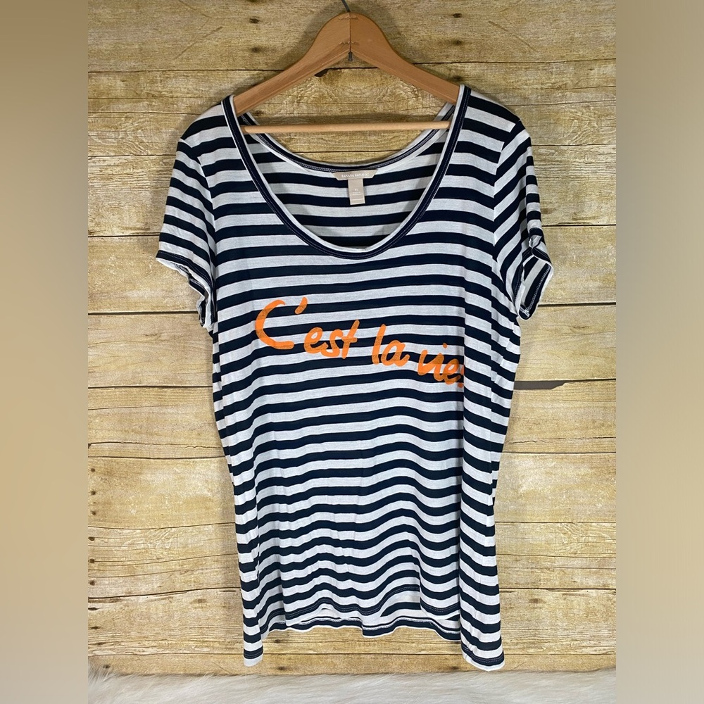 Banana Republic C’est La Vie! Striped Graphic Tee Top Shirt Size XL - Picture 1 of 6